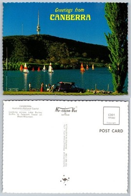 Canberra Australia Lake Burley Griffin Telecom Tower Nu-Color-Vue Postcard