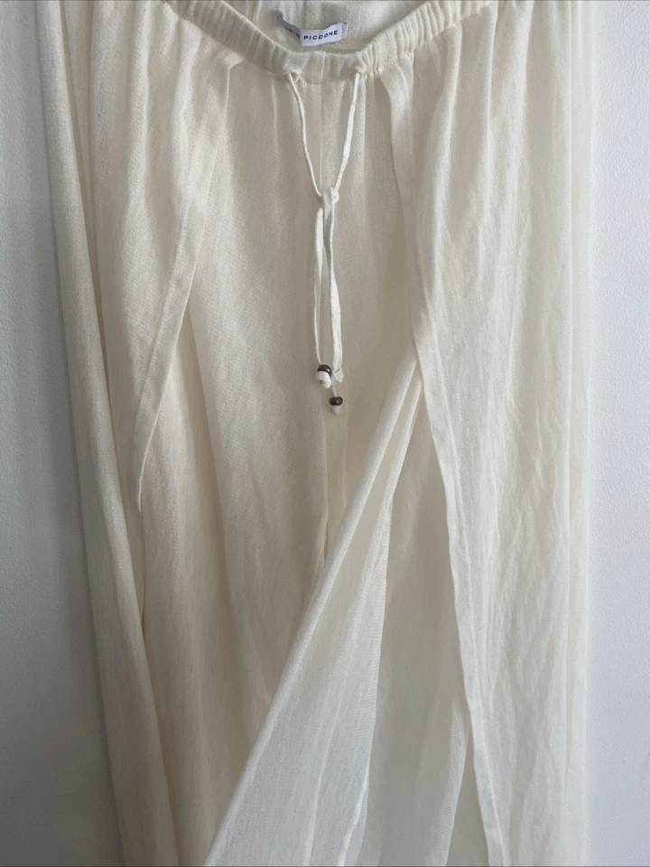 EUC Robin Piccone Side Split Swim Coverup Pants Ivory Sz Small Gauzy Wide Leg - Image 2 of 4