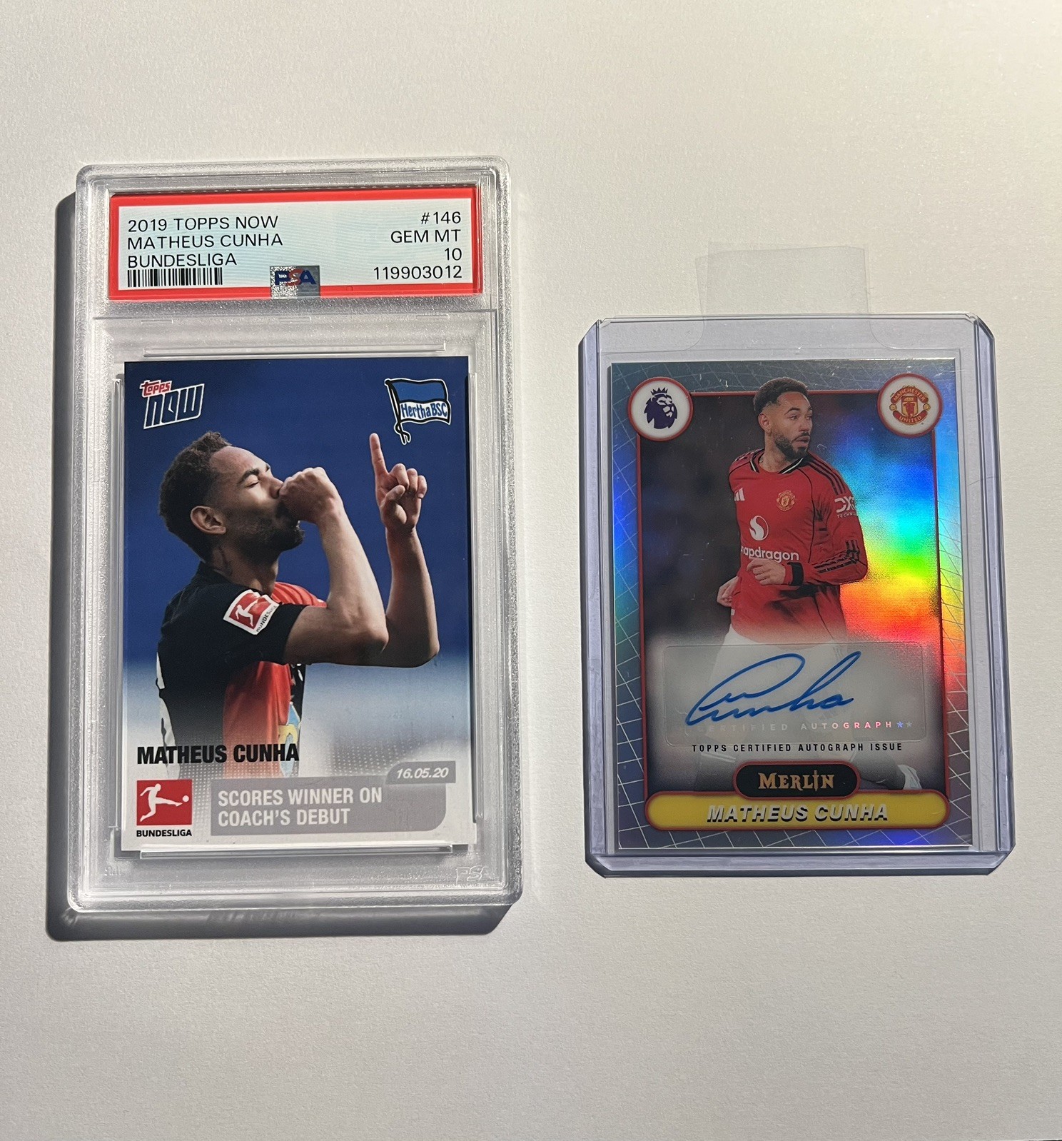Matheus Cunha 2026 Merlin Auto + 2019 Topps Now Bundesliga Exclusive /71 PSA 10 