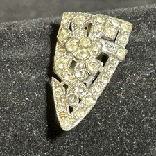 VTG Clear Rhinestone SilverTone Floral Dress Shoe Clip Pat 1852188