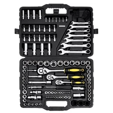 VEVOR 121-Piece Mechanics Tool Set, 1/4" 3/8" 1/2" Drive Sockets, SAE and Metric