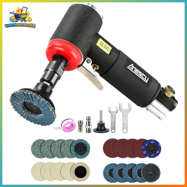 Druckluft Winkelschleifer Set 90° Mit 6Mm & 3Mm Spannzange, 20 Scheiben-image