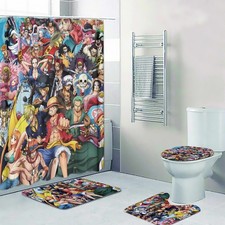 New Most Popular Anime Print Shower Curtain Bath Math Toilet Lid Cover Mat