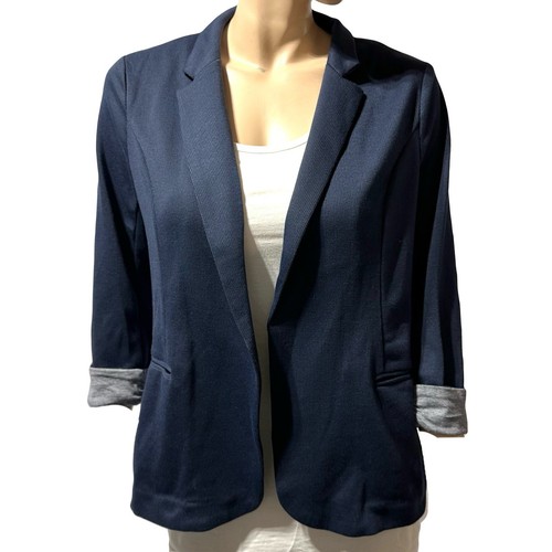 Skies Are Blue Stitch Fix Navy Blue Knit Blazer Flip Cuff Size L Large NWT