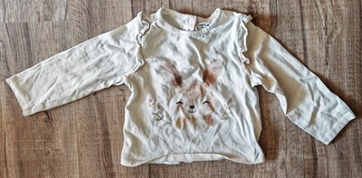 Vertbaudet Langarmshirt Gr. 80   Off-White mit Hasen-Aquarellprint & Rüschen