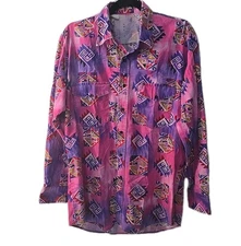 Vintage Roper Long Sleeve Button Western Shirt Mens Large Purple Pink Geometric