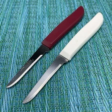 2 Pampered Chef Quikut Paring Peeling Knives #1250 White & Red Handle USA Vtg