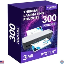 300 Count Thermal Laminating Sheets - 3 Mil, 9x11.5 Clear Pouches for Laminator