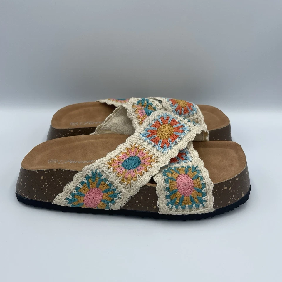 Sandalias FOREVER Tejidas Crochet Floral Boho Verano Plataforma Multicolor Talla 6 Foto 2 de 4