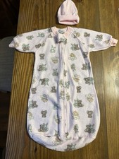 Vintage Carters Baby Girl Sleeper Gown Fleece Sack One Size With Hat Pink Animal