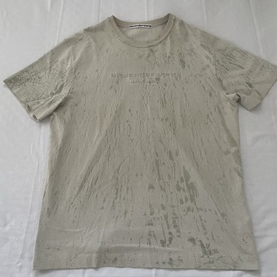 Alexander Wang Crackle Embossed Logo T-Shirt Men LARGE Beige Textured Streetwear