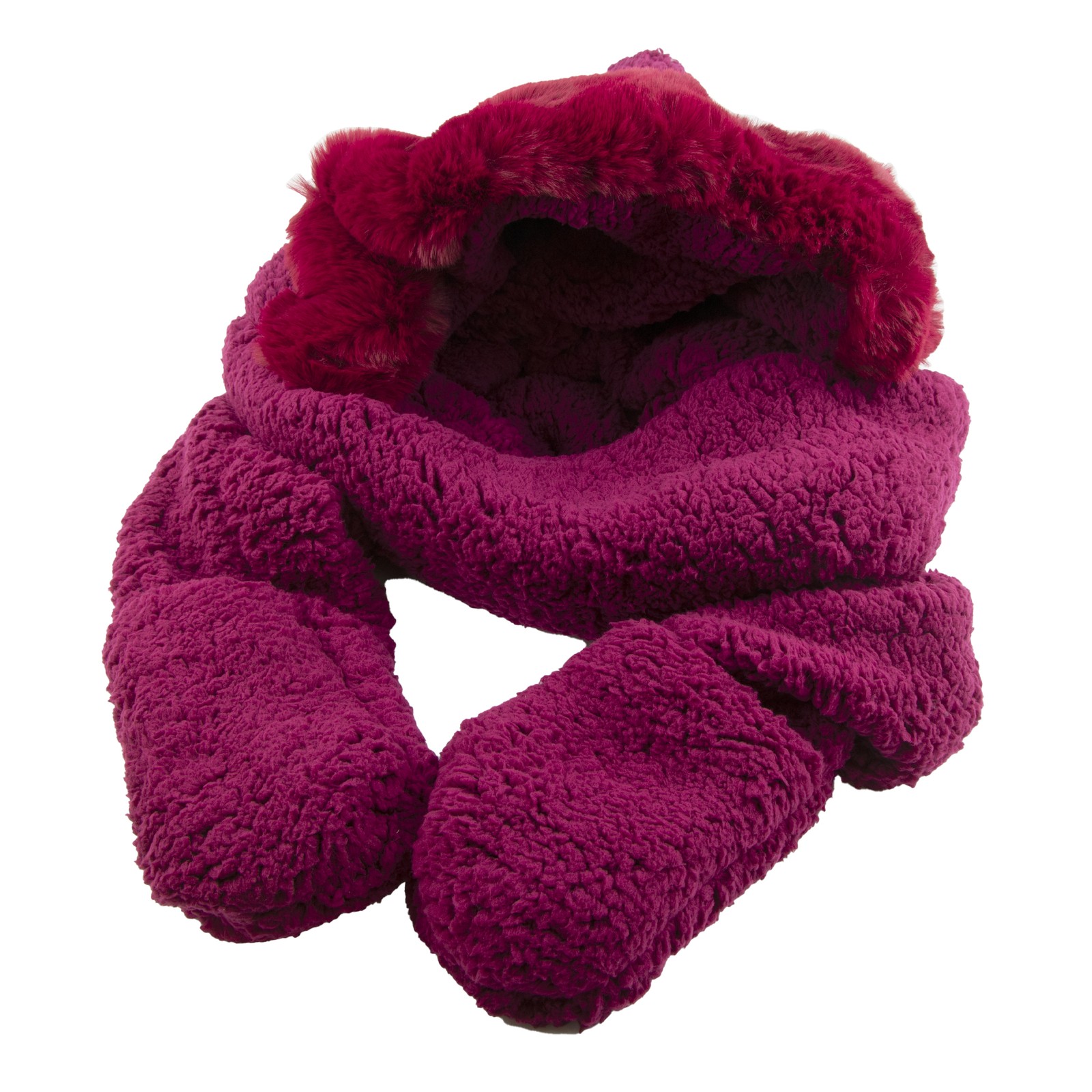 Gold Coast Women's Plush 3-in-1 Hat, Scarf and Mitten Accessory in Burgundy