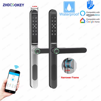 Fingerprint Biometric Slim Waterproof Smart Door Lock Aluminum RFID Card Passwor
