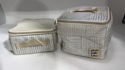 Petunia Pickle Bottom Beige/White Makeup Bag Set of 2 Zipper Handle Polyester