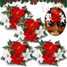 4 Pack Christmas Centerpieces for Table 9.8" Artificial Poinsettia Flower Bal...