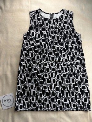 Clara Sun Woo Black White Geo Print Mini Textured Stretch Sleeveless Shift Dress