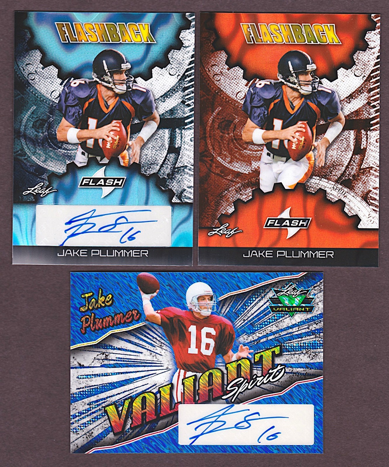 3) 2025 Leaf Eclectic Jake Plummer Flashback & Valiant Spirit Auto 1/1 +
