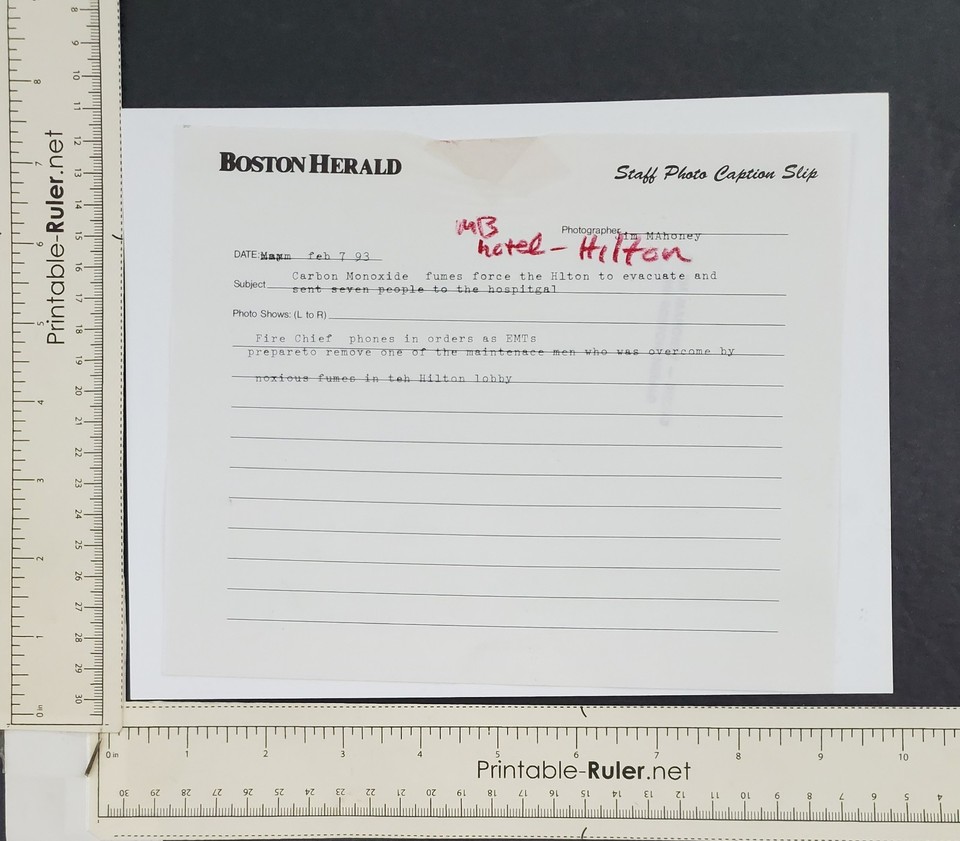 1993 Boston MA Back Bay Hilton Fire Chief Carbon Monoxide Vintage Press ...