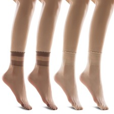 8/12 Pairs Womens Sheer Ruffle Socks Nude Stocking Summer Ultra Thin See Thro...