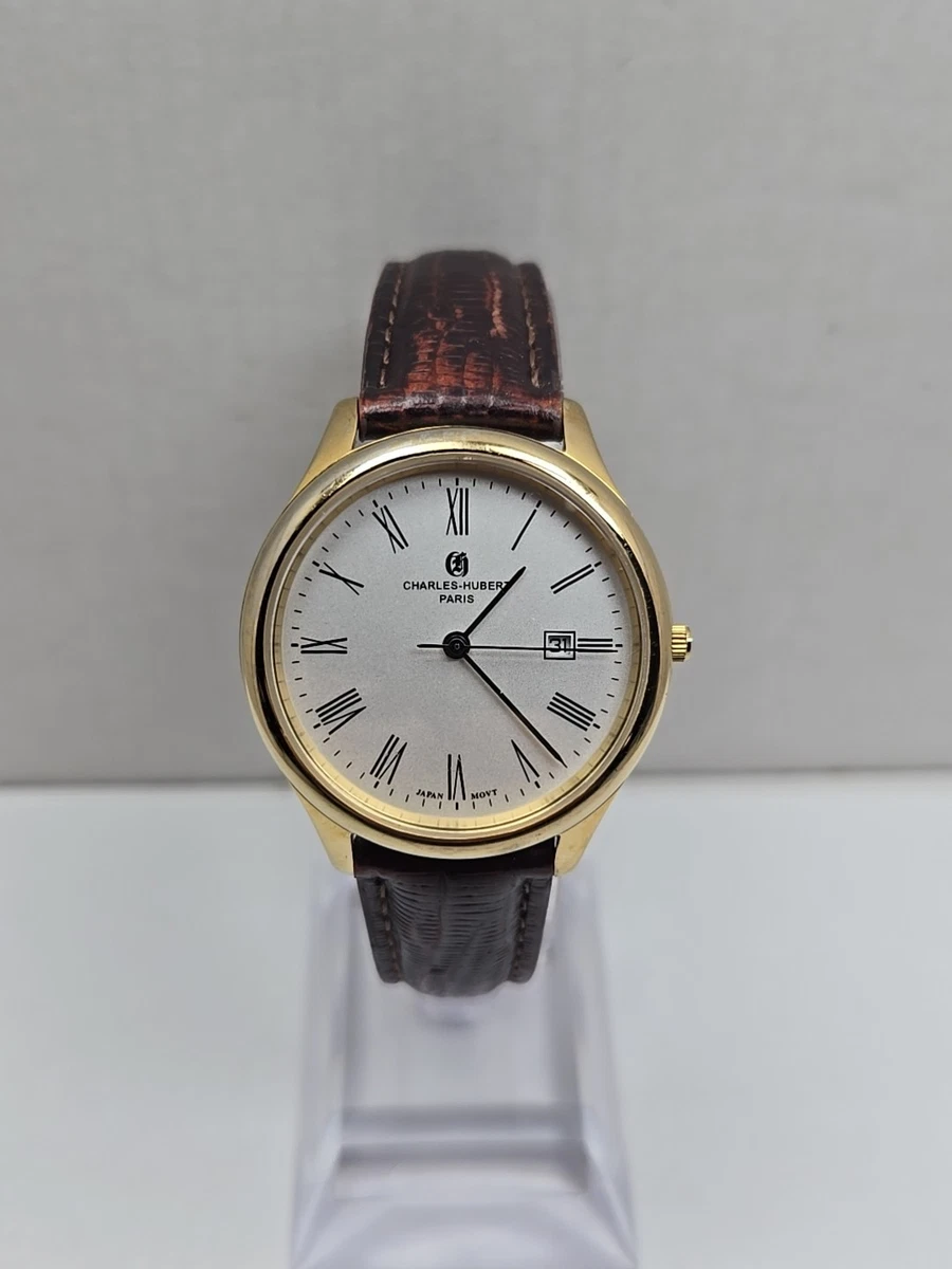 Charles Hubert Paris 6960-G Womens Gold Tone Roman Date Watch New Battery Charles-Hubert 30 m (3 ATM) Water Resistance Wristwatches  main image 3