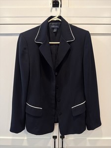Anne Klein II Vintage Black Blazer Jacket Size 6 White Contrast Trim