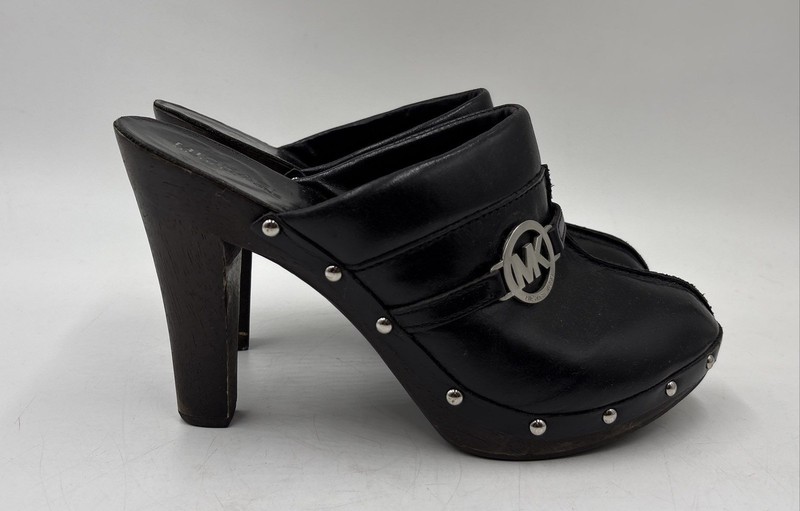 Michael Kors Women's Black Leather Studded Slip-On Mule Heels Size 9 M