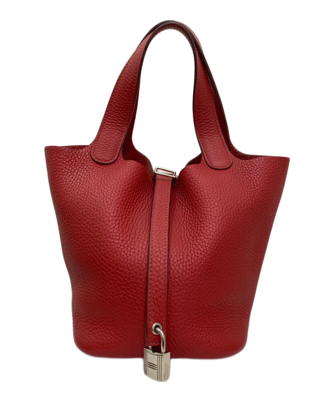 Hermes Picotin Lock PM Taurillon Clemence Red Handbag Silver Hardware #TFB16942