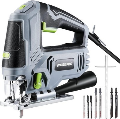 WORKPRO Corded Electric Jigsaw 6.5AMP 850W Jig Saw Tool Kit 3000SPM 6PCS Blades