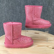 UGG Boots Kids 12 Girls Classic II Glitter Leopard Print Lined Winter Boot Pink