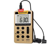 Mini radio port til AM/FM con auriculares, LCD y bater a recargable para correr