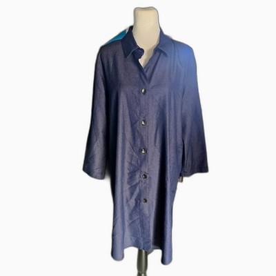 Caroline Rose Blue Button Front Shirt Dress XL