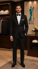 Tuxedo black jacket With satin Peak Lapel 44L/38 Classic Fit With Matching Pants