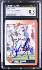 Ickey Woods Signed 1991 Score Card #393 Cincinnati Bengals CGC 8.5 JSA 9 Auto