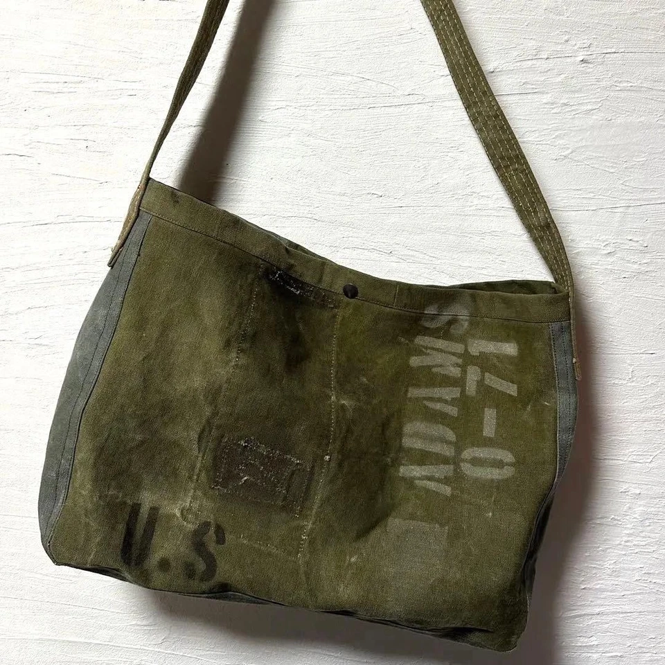 Bolso de Periódico Militar Ejército de Estados Unidos De Colección - Bolso de Mano de Lona RRL EE. UU. Duradero y Clase Foto 3 de 4