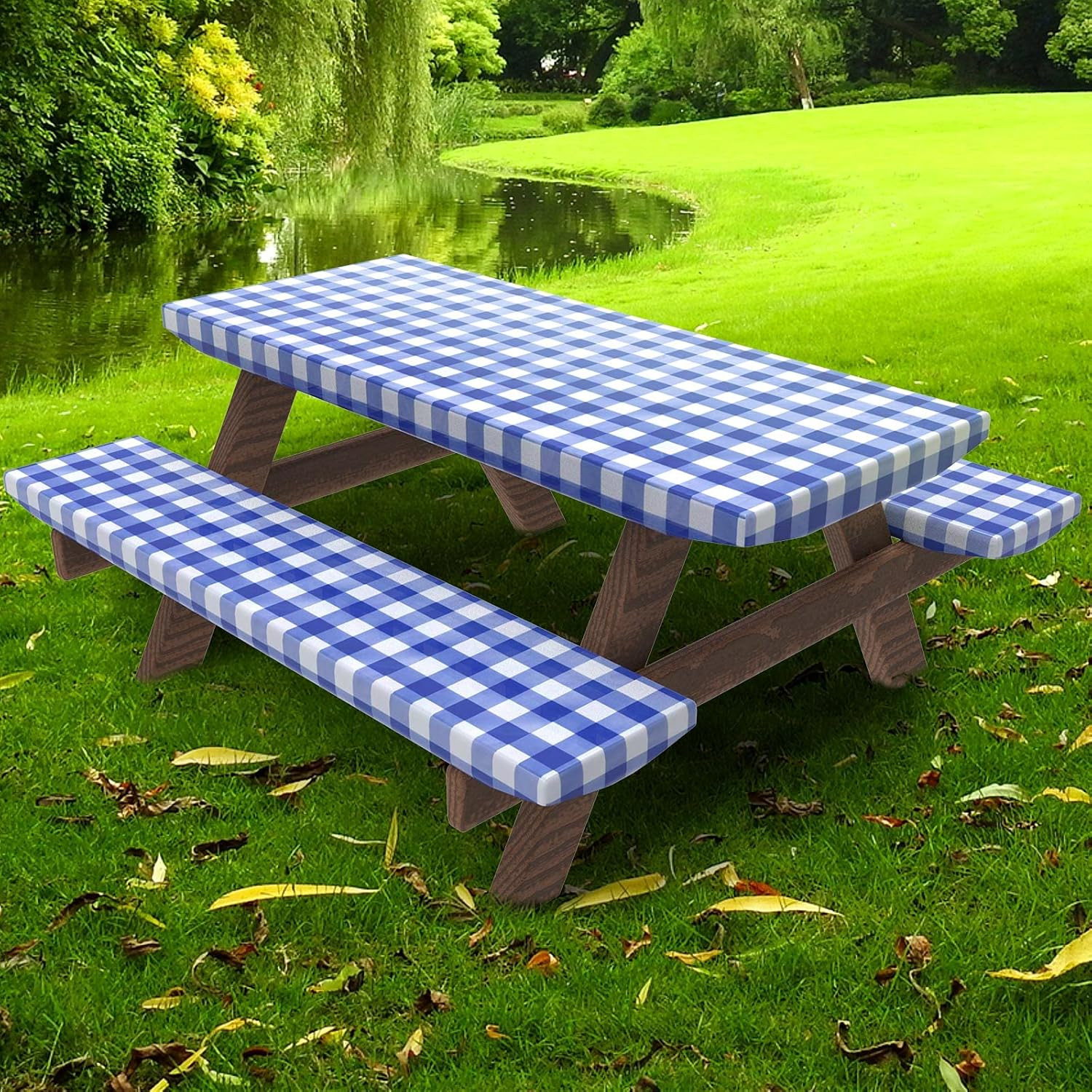 With Bench Covers, Fitted Vinyl Tablecloth