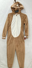 North Pole Reindeer Union Suit Hooded Pajamas Mens S or XL Plush Brown Christmas