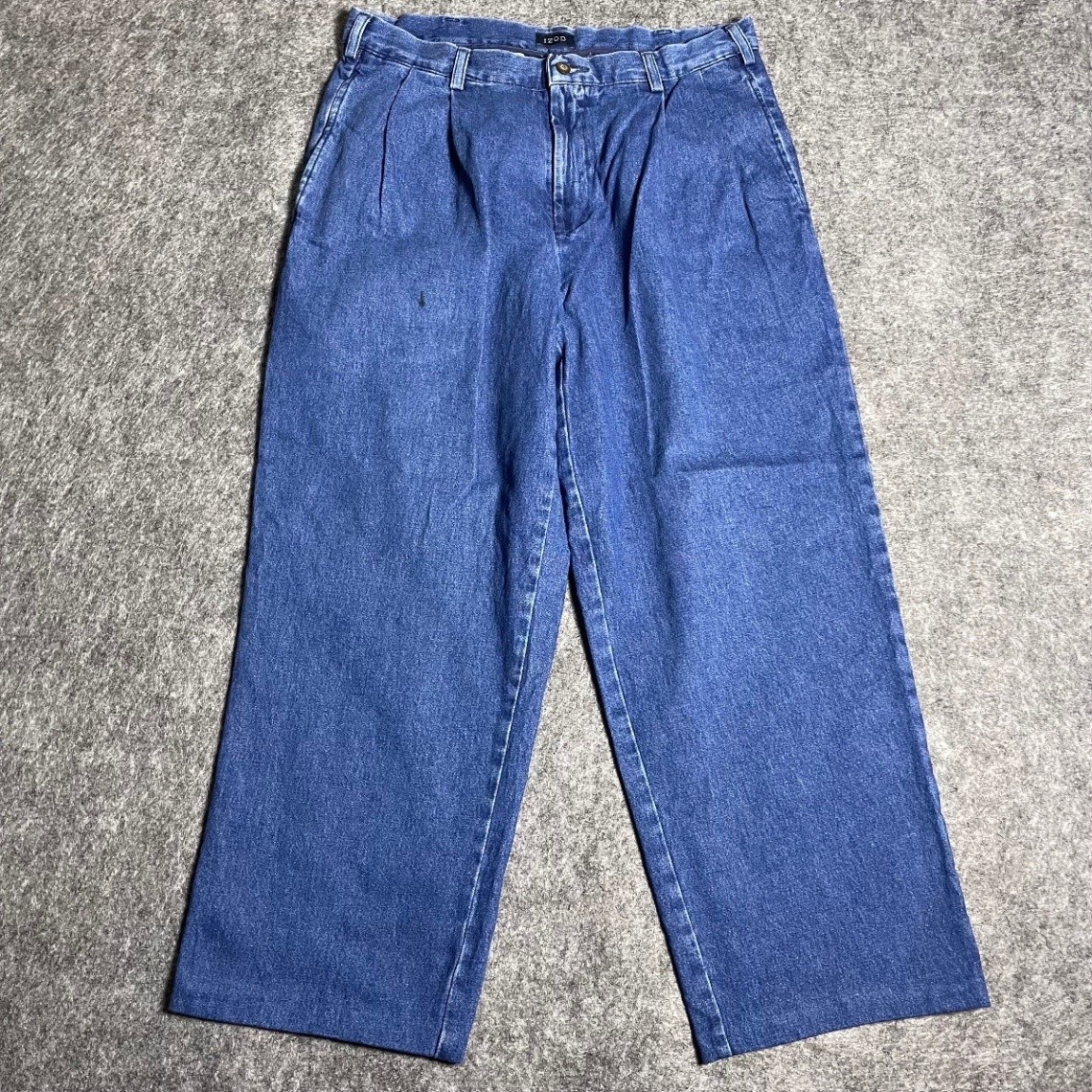 's Pleated Wide Leg Denim Jeans High Rise Blue 34x30 L