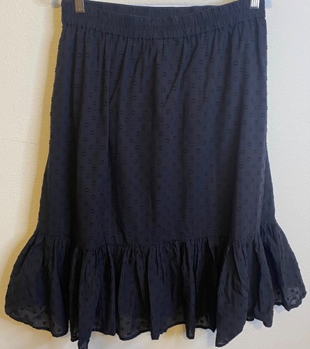 J Crew Eyelet Midi Skirt BLACK A Line Pull On Cotton Ruffle Whimsical Size 6 - Picture 3 of 4