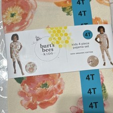 Burt's Bees Kids 4T   4 Piece Pajama Set 100 Organic Cotton Floral Sleeves