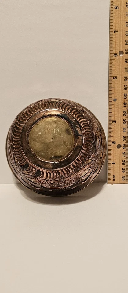 SMALL ANTIQUE COPPER AND BRASS OFFERING BOWL--MARKED INDIA ON THE BOTTOM - Image 4 of 4