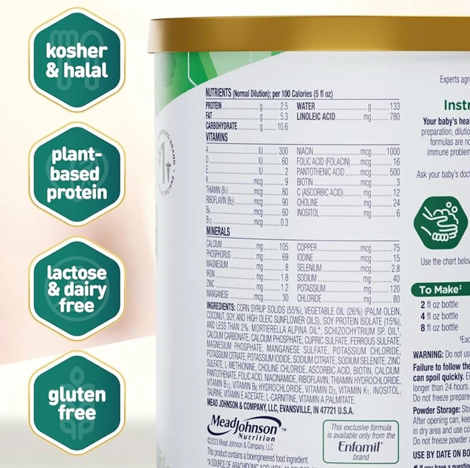 Enfamil ProSobee Plant-Based Infant Formula With Iron Powder 20 Oz Exp 3/26 - Image 2 of 4