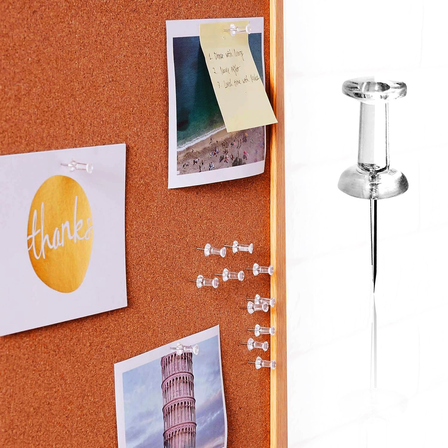 Push Pins 200 Count, Push Pins Tacks,DEEINN Push Pins, Clear Plastic Head