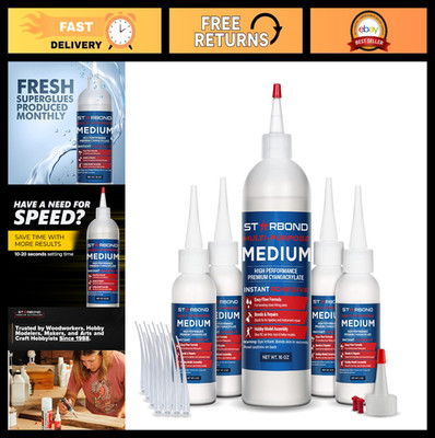 Medium CA Glue Refill Kit 16 oz - Cyanoacrylate Super Glue with Extra Bottles, C