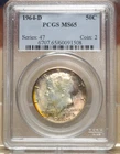 1964-D KENNEDY HALF DOLLAR PCGS MS65 091508 - PRETTY TONING