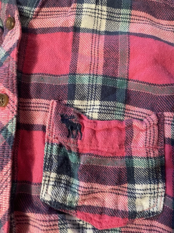 Abercrombie Kids девочек розовый/синий фланель рубашка на пуговицах 10/12 размер L - Изображение 3 из 3