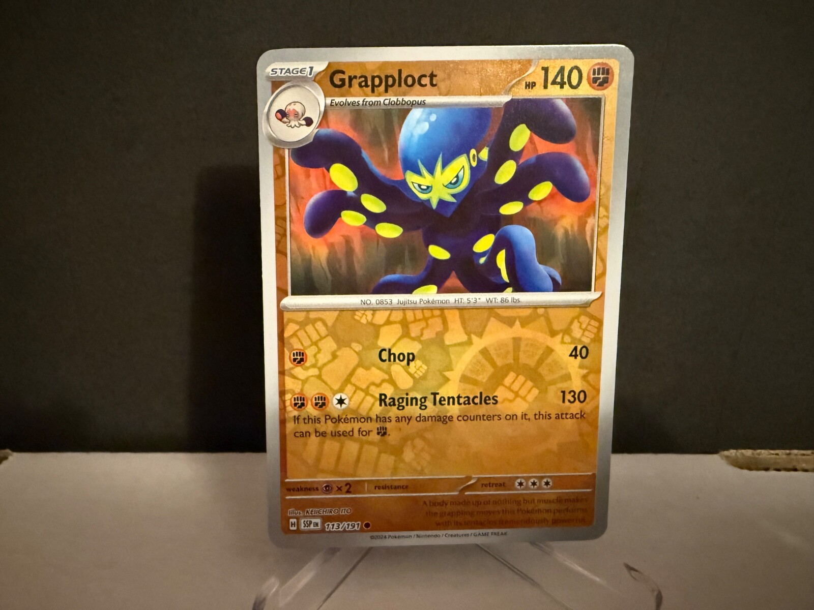 2024 Pokemon TCG Grapploct 133 Surging Sparks Reverse Holo Card NM+
