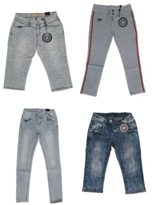 BLUE MONKEY JEANS B  WARE NEU BLAUTÖNE STREIFEN MUSTER CAPRI 7/8 LÄNGE STRETCH
