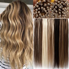 Nano Tip Beads Ring Human Hair Extensions Remy Thick 100 Real Highlight Stands