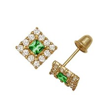14k Yellow and White Gold CZ Birthstone Stud Screw Back Earrings