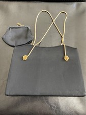 Vintage "After Five" Black Gold Handle Rose Closure Evening BagChange Purse